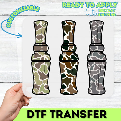 Rustic Camouflage Duck Call Ready to Press DTF Transfer for Hunting T-Shirt Mens & Womens Outdoor Enthusiast Apparel