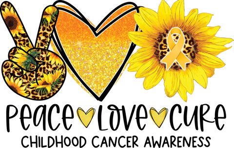 Peace Love Cure Cancer Shirts for Kids, Childhood Cancer Awareness Sunflower Tshirts, Peace Heart Gold Ribbon Leopard Print Graphic Tees