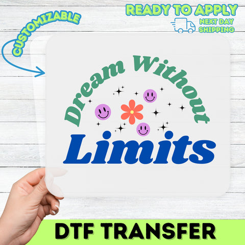 Dream Without Limits Retro Smiley & Flower DTF Transfer Iron-On for Motivational Group Apparel & Fun Youth Shirts