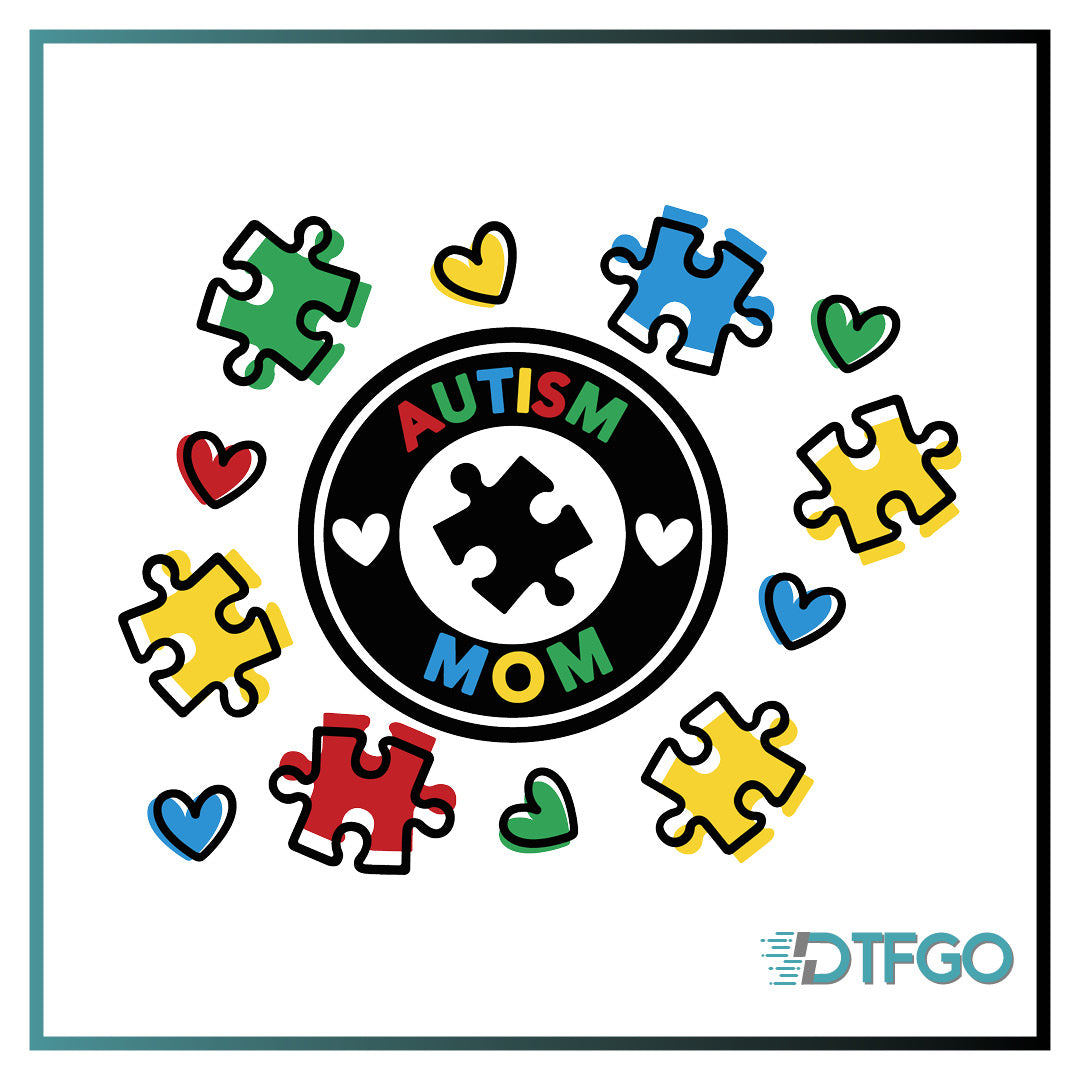 Autism Mom DTF Transfer — Puzzle Piece & Hearts
