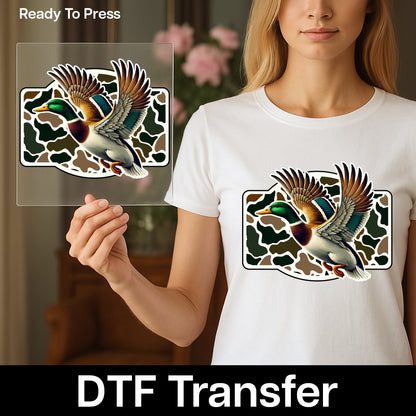 Realistic Flying Duck DTF Transfer for Outdoorsmen T-Shirt & Hunting Enthusiasts Apparel