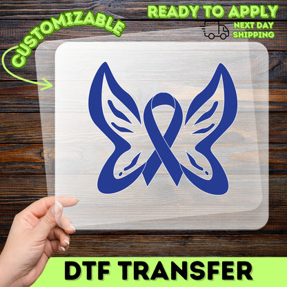 Blue Awareness Ribbon Butterfly Ready To Press DTF Transfer for Cause Support T-shirt Apparel Unity & Support Design