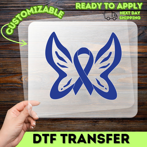 Blue Awareness Ribbon Butterfly Ready To Press DTF Transfer for Cause Support T-shirt Apparel Unity & Support Design