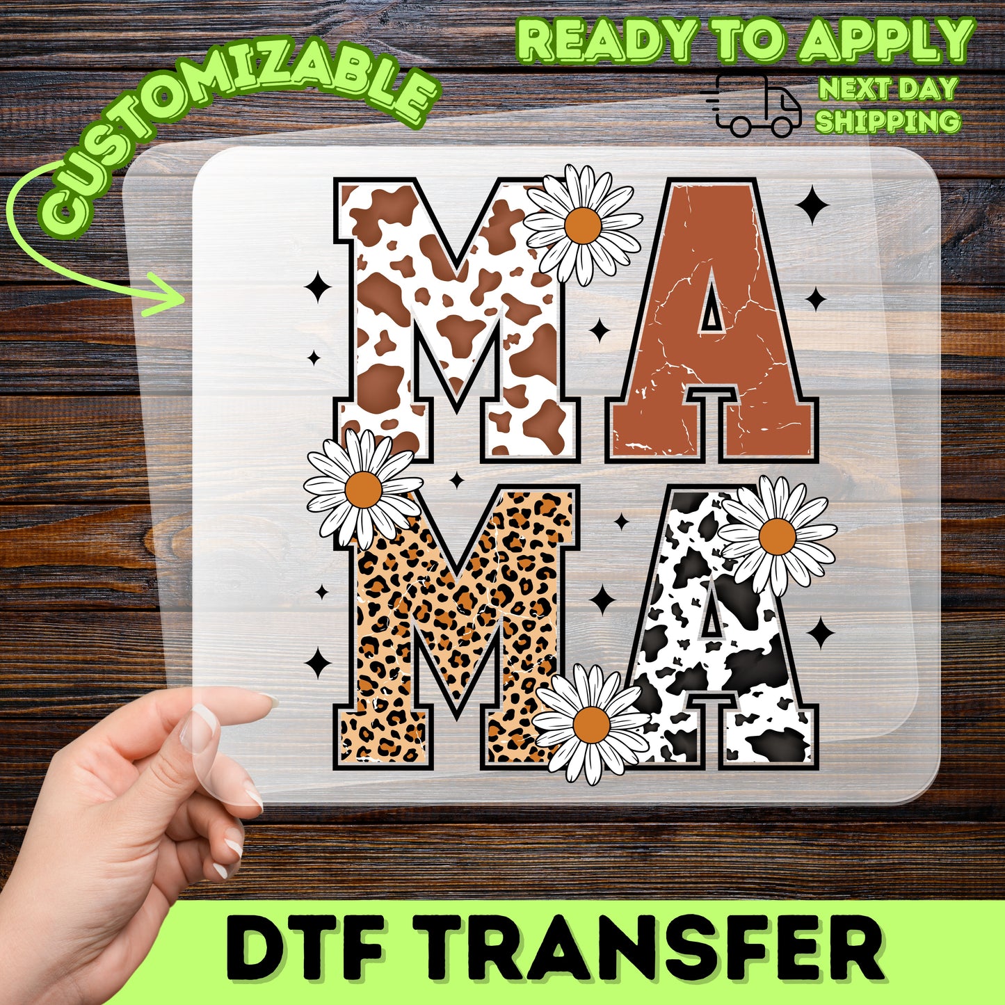 Cute Boho Mama Animal Print DTF Transfer for Mother’s Day Apparel & Mom Group Shirts Ready to Press