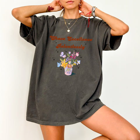 Chase Excellence Motivational DTF Transfer Whimsical Boho Floral & Butterfly Iron-On for Entrepreneur T-Shirt Sweatshirt