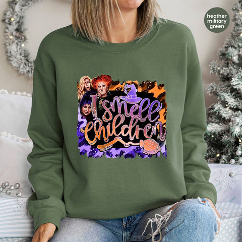 Funny Halloween DTF Transfer for Witch Movie Fans | 'I Smell Children' Retro Heat Press | Ready to Press T-Shirt Decor