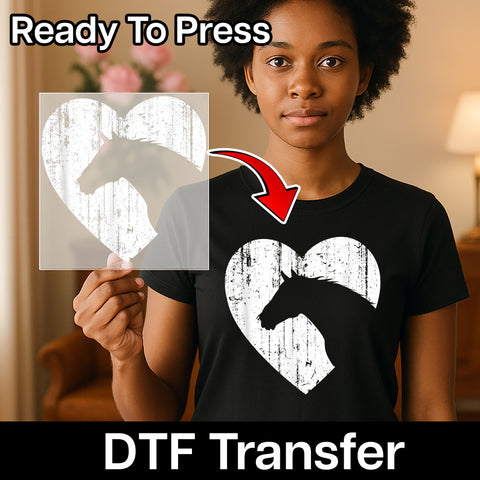 Rustic Equestrian Love Horse Head Silhouette DTF Transfer, Perfect Iron-On for Equestrian Apparel & Farmhouse Gifts