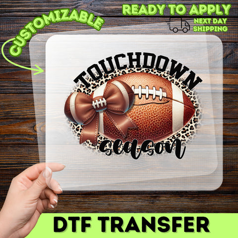 Cute Glam Football Leopard Print Bow DTF Transfer for Women's Stylish Game Day Apparel