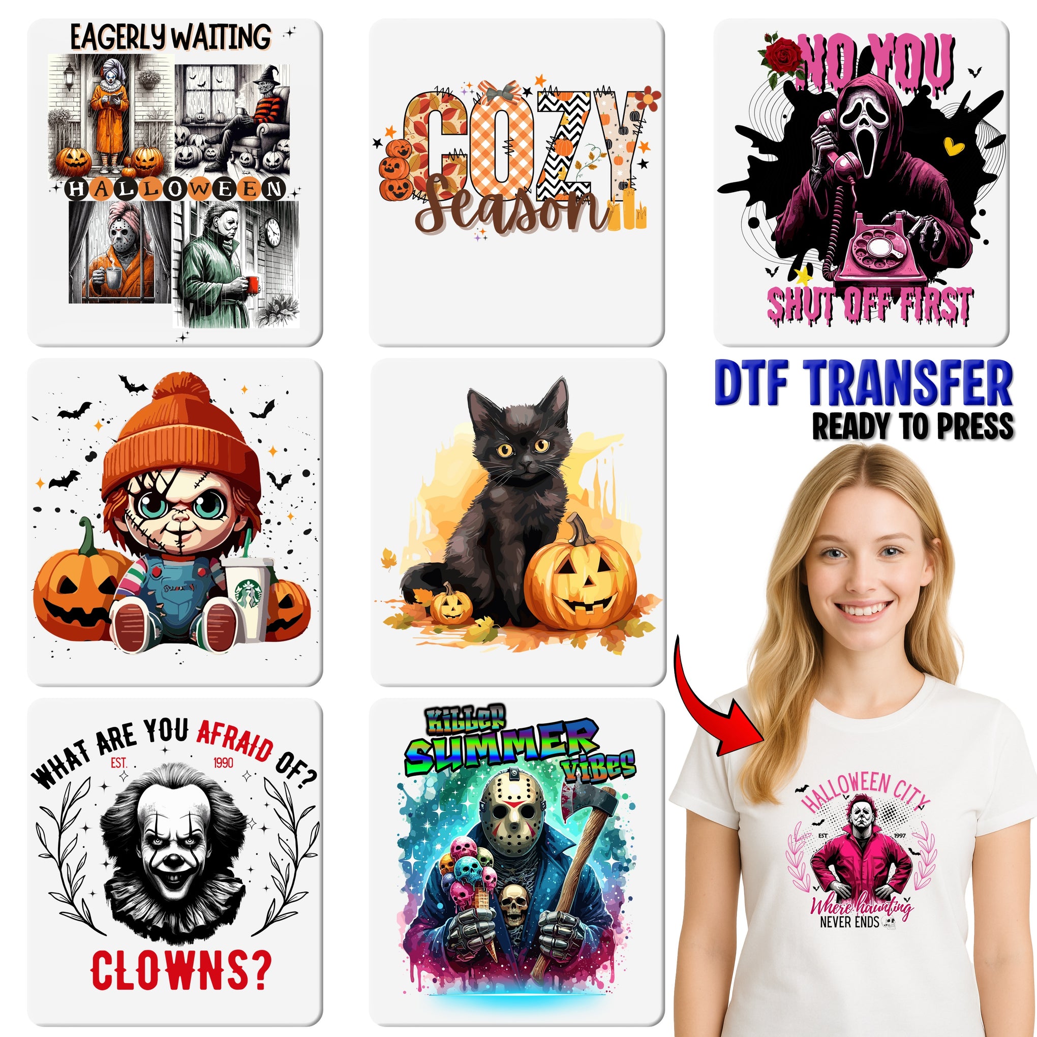 Cute & Whimsical Halloween Ghost Characters with Mickey Ears DTF Transfer for Family Shirts