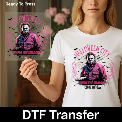 Retro Halloween Horror Movie Character DTF Transfer for Spooky T-Shirt or Sweater - Perfect for Adult Halloween Enthusiasts