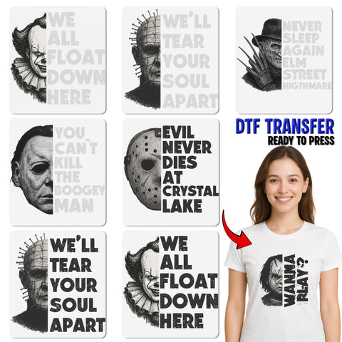 Horror Halloween DTF Transfer Creepy Character Shirt Iron-On for Horror Fans & Spooky Events