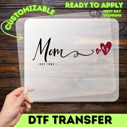 Sentimental Mom DTF Transfer for Cute Mother's Day Shirts & Apparel - Ready to Press Baby Footprint Heart Design