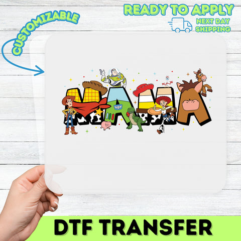 Nostalgic Toy Character DTF Transfer for Family Apparel | Cute Cartoon Iron-On Design for Movie Night & Themed Parties