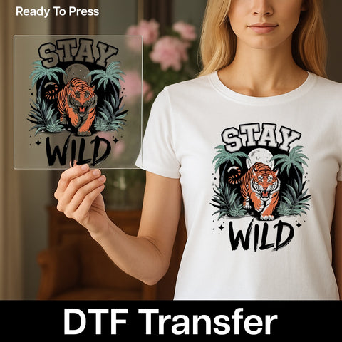 Adventure Ready Jungle Tiger DTF Transfer Iron-On for Wildlife Lovers & Safari Theme Celebrations T-shirt Apparel