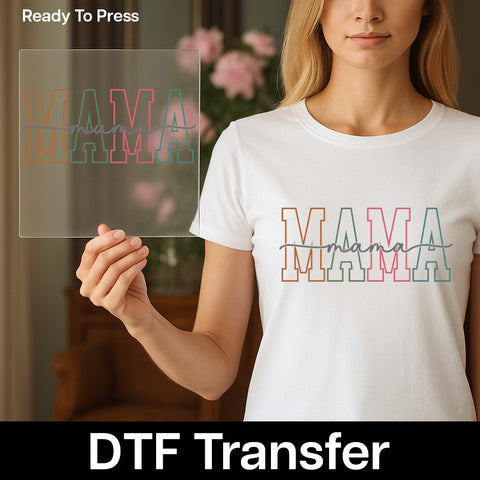 Stylish Mama DTF Transfer Iron-On for Mother's Day Gift, Ready to Press Cute Motherhood Shirt Design for Mom Life Apparel