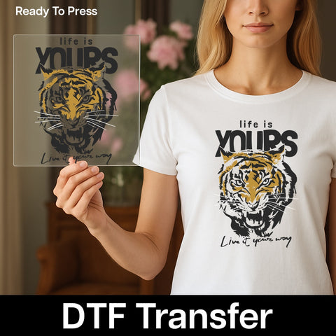 Wild Animal Inspired Empowerment Tiger DTF Transfer for Adventure Apparel - Bold Motivational Design
