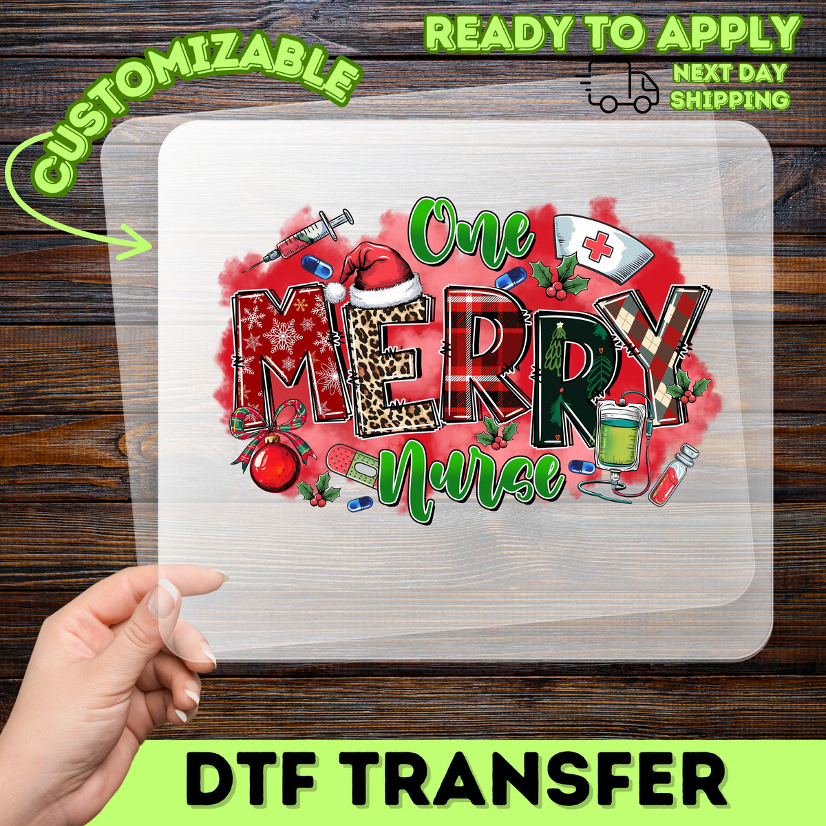 Funny Christmas Nurse T-Shirt DTF Transfer Ready to Press Iron-On Apparel for Medical Professionals Holiday Humor