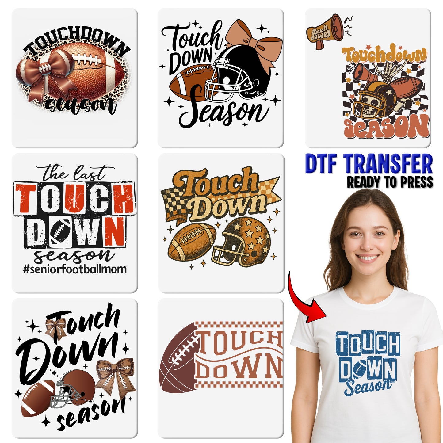 Vintage Football Season DTF Transfer for Game Day | Iron-On Retro Touchdown Shirt Design for Fans & Teams