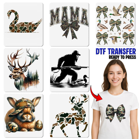 Rustic Outdoors Mallard Ducks & Camouflage Bows DTF Transfer for Hunting Enthusiast Shirts - Nature-Inspired Ready To Press Design