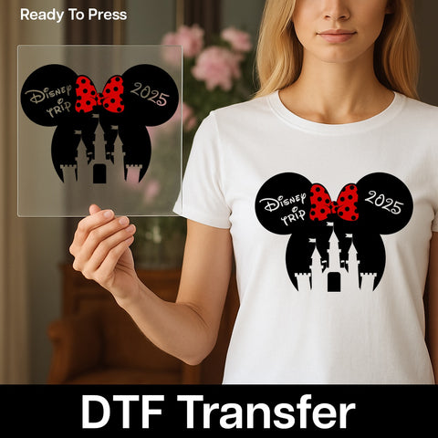 Cute Red Polka Dot Bow DTF Transfer for Family Disney Vacation Shirts & Retro Cartoon Theme Apparel