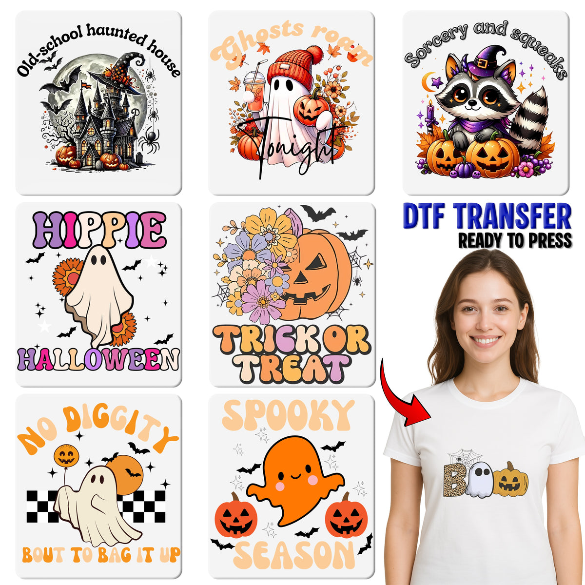 Halloween Skeleton Witch DTF Transfer for Cute and Funny Apparel, Ready to Press Iron-On for Spooky Group Theme Shirts