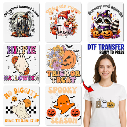 Halloween Skeleton Witch DTF Transfer for Cute and Funny Apparel, Ready to Press Iron-On for Spooky Group Theme Shirts
