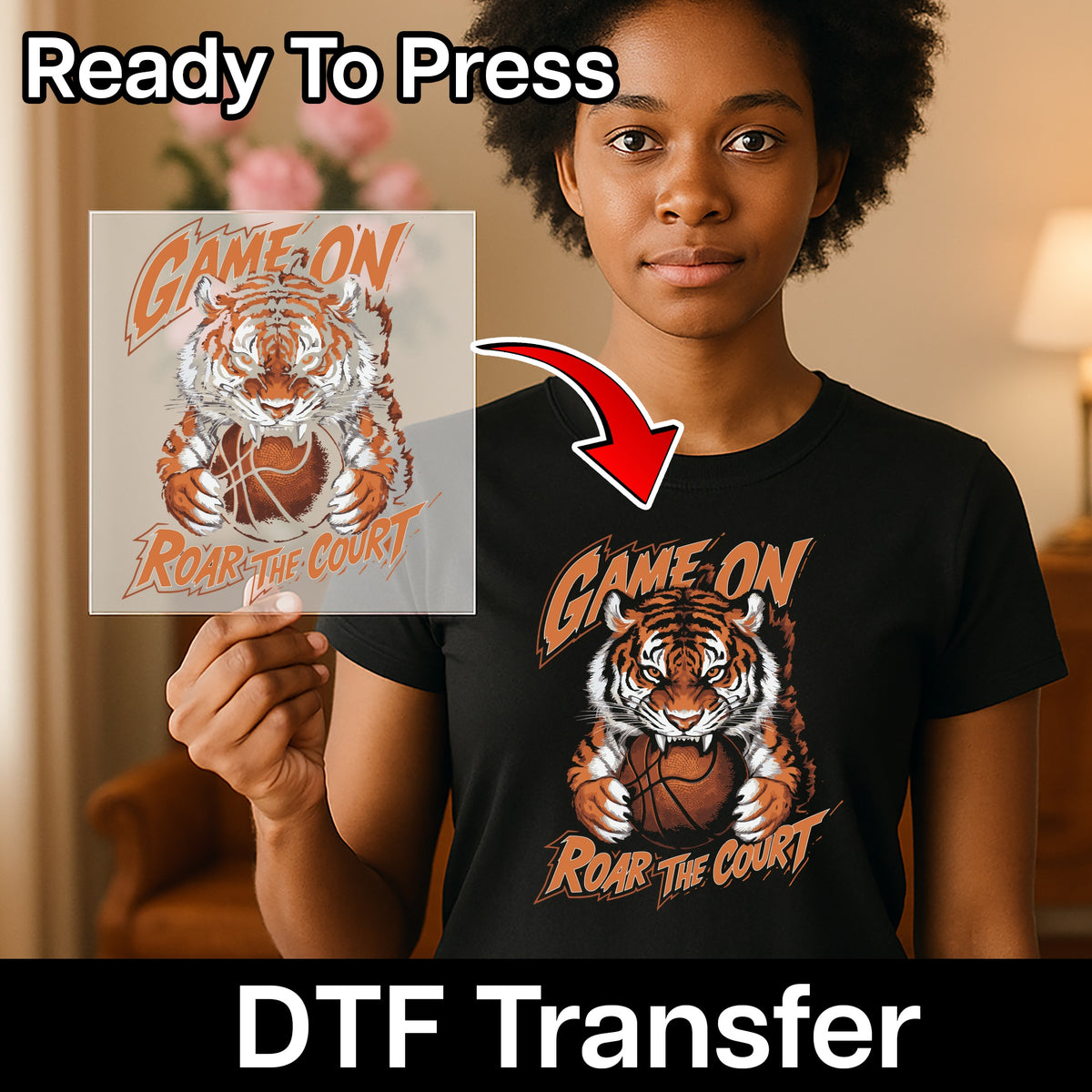 Fierce Tiger Basketball DTF Transfer | Retro Sports Spirit Iron-On for School Teams & Fans | Motivational Game Day Apparel