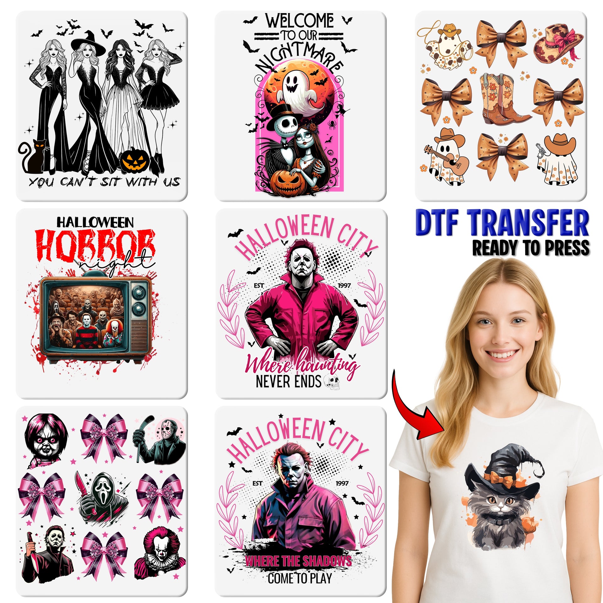 Ready to Press Halloween Horror Movie DTF Transfer for T-shirt, Spooky Funny Apparel for Young Adults, Edgy Gothic Design