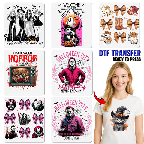 Ready to Press Halloween Horror Movie DTF Transfer for T-shirt, Spooky Funny Apparel for Young Adults, Edgy Gothic Design