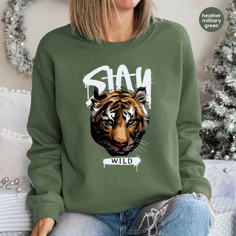 Stay Wild Adventure DTF Transfer Iron-On for Nature Enthusiasts & Animal Lovers, Fierce Tiger Wildlife T-Shirt or Sweatshirt