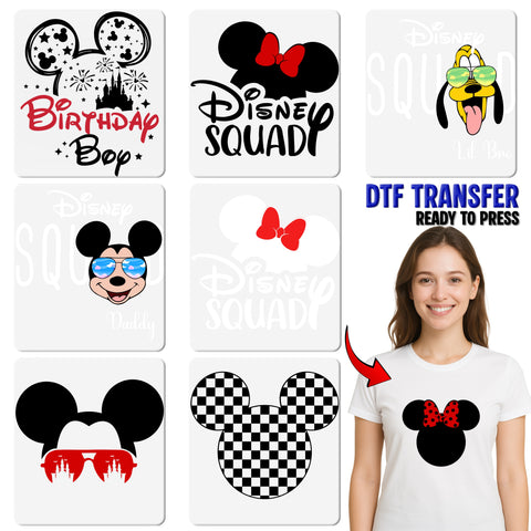 Magical Castle Mouse Ears & Polka Dot Bow DTF Transfer for Family Theme Park Vacation T-shirt & Apparel