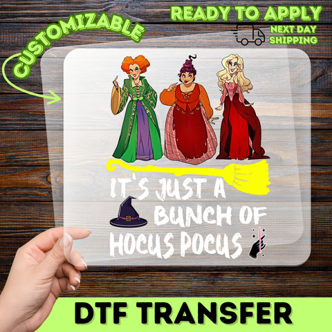 Funny Halloween Witch Trio DTF Transfer, Iron-On Ready to Press Fall Apparel, Hocus Pocus Shirt for Retro Halloween Fun