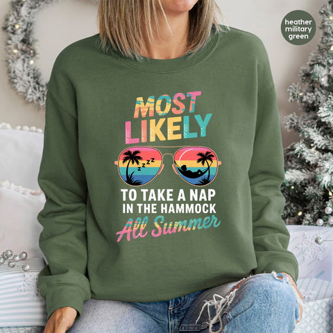 Retro Summer Humor DTF Transfer for Laid-Back Beach Vacation T-Shirt, Funny Lazy Hammock Design Iron-On for Group Getaways