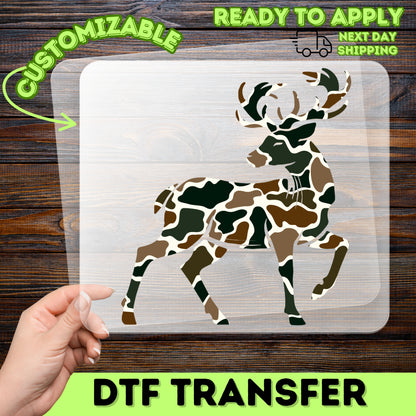 Camouflage Deer DTF Transfer for Outdoor Enthusiasts Shirt or Sweatshirt Rustic Nature Apparel