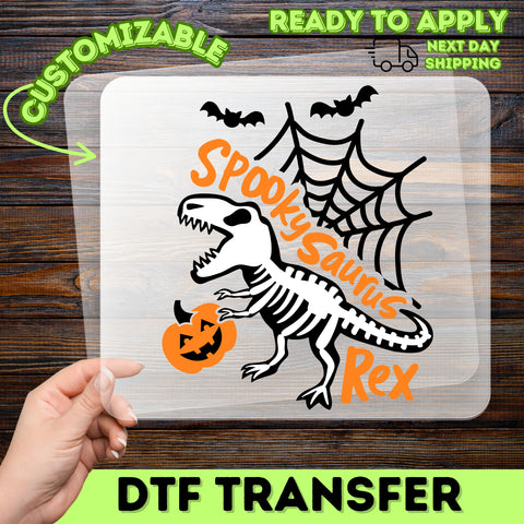 Spooky Saurus Rex DTF Transfer Iron-On Halloween Dinosaur Kids & Family T-Shirt Ready To Press Cute Funny Theme
