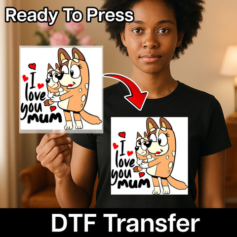 Cute I Love You Mum DTF Transfer for Mother's Day Shirt, Heartwarming Family Design, Ready to Press Iron-On