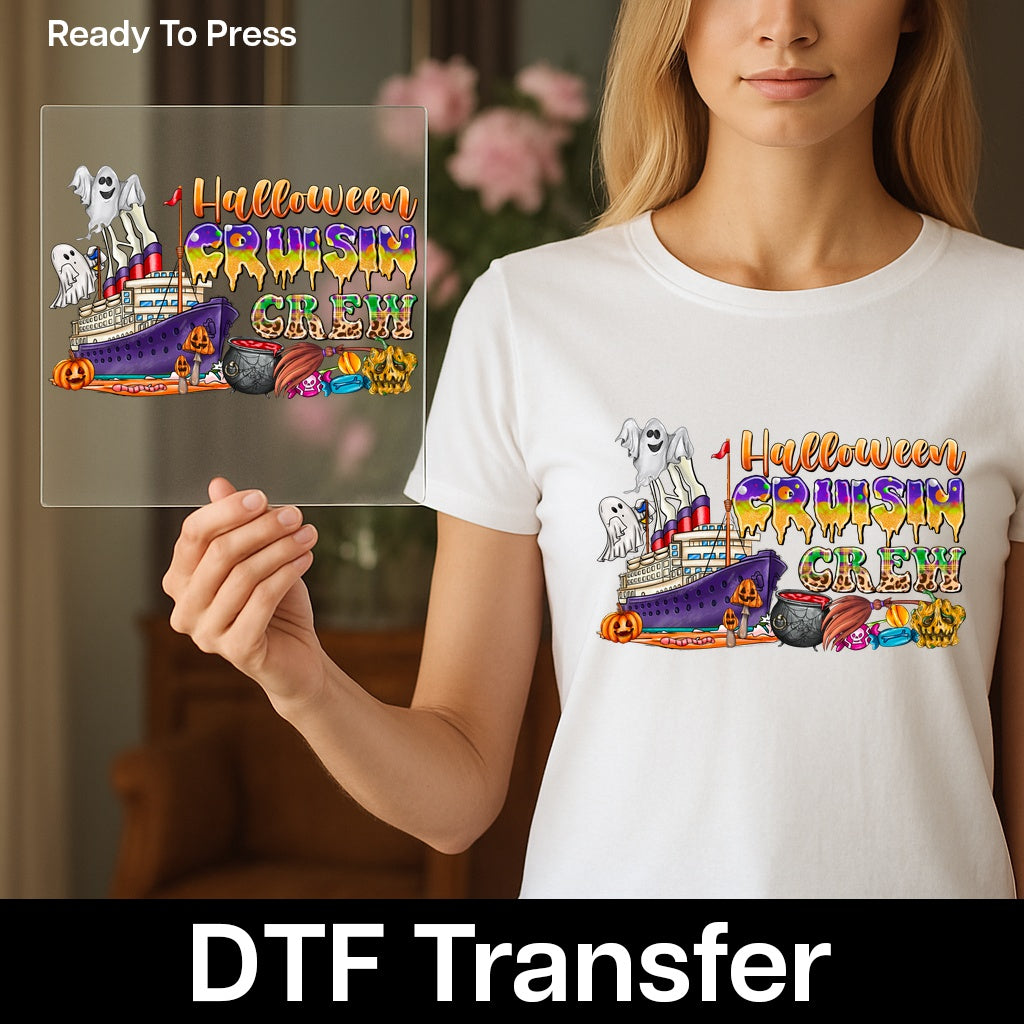 Halloween Cruise DTF Transfer | Ghostly Crew Shirt Design | Cute Nautical Iron-On for Group Halloween Party