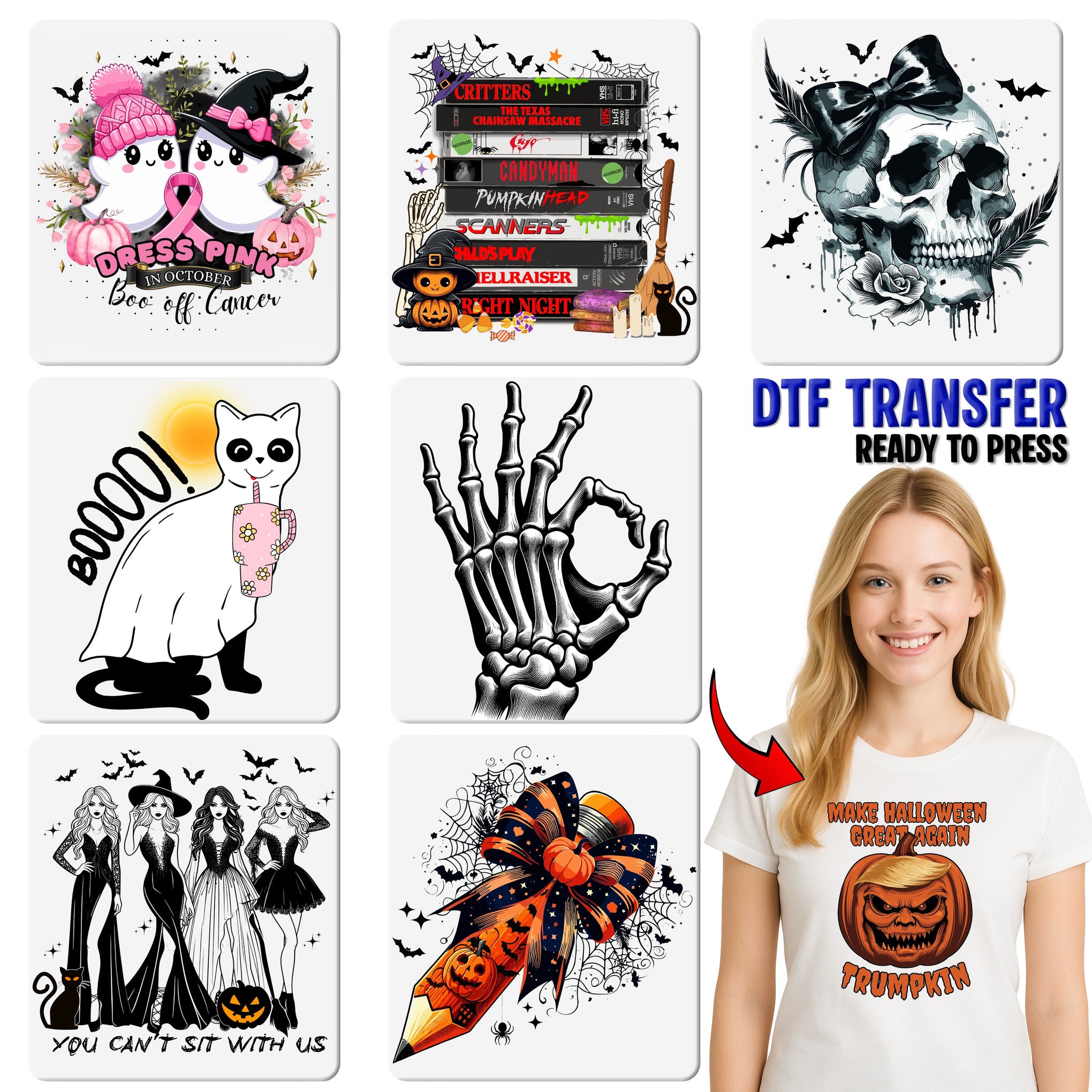 Cute Cozy Fall Halloween Pumpkin Spice DTF Transfer for Women T-Shirt & Sweatshirt | Ready to Press Iron-On Seasonal Apparel