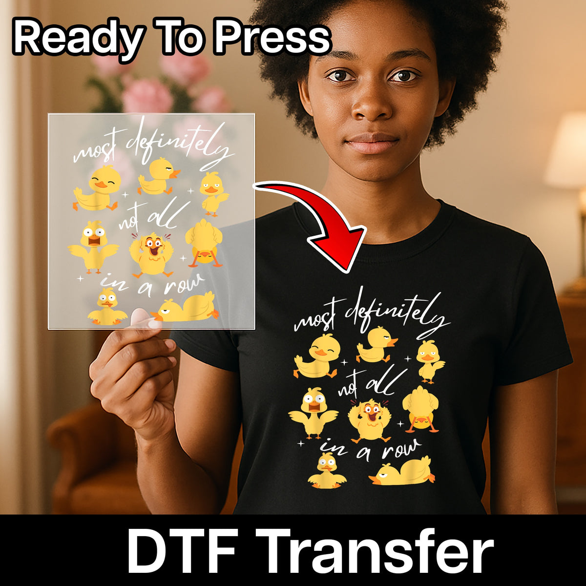 Funny & Cute Ducks In A Row DTF Transfer, Ready To Press Quirky Duck Shirt Design, Perfect For Friends & Family Apparel T-shirt