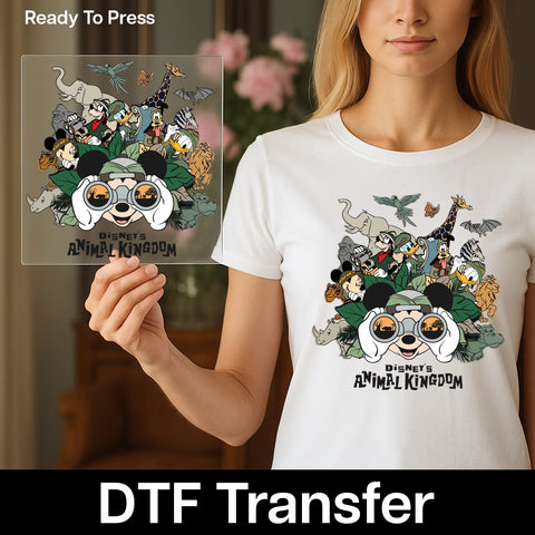 Safari Adventure Cartoon Theme Ready To Press DTF Transfer for Family Vacation T-Shirt or Sweatshirt