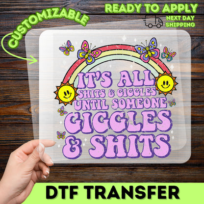 Funny Group DTF Transfer Ready To Press Retro T-Shirt Design for Matching Party Apparel - It's All Shits & Giggles, Quirky Humor