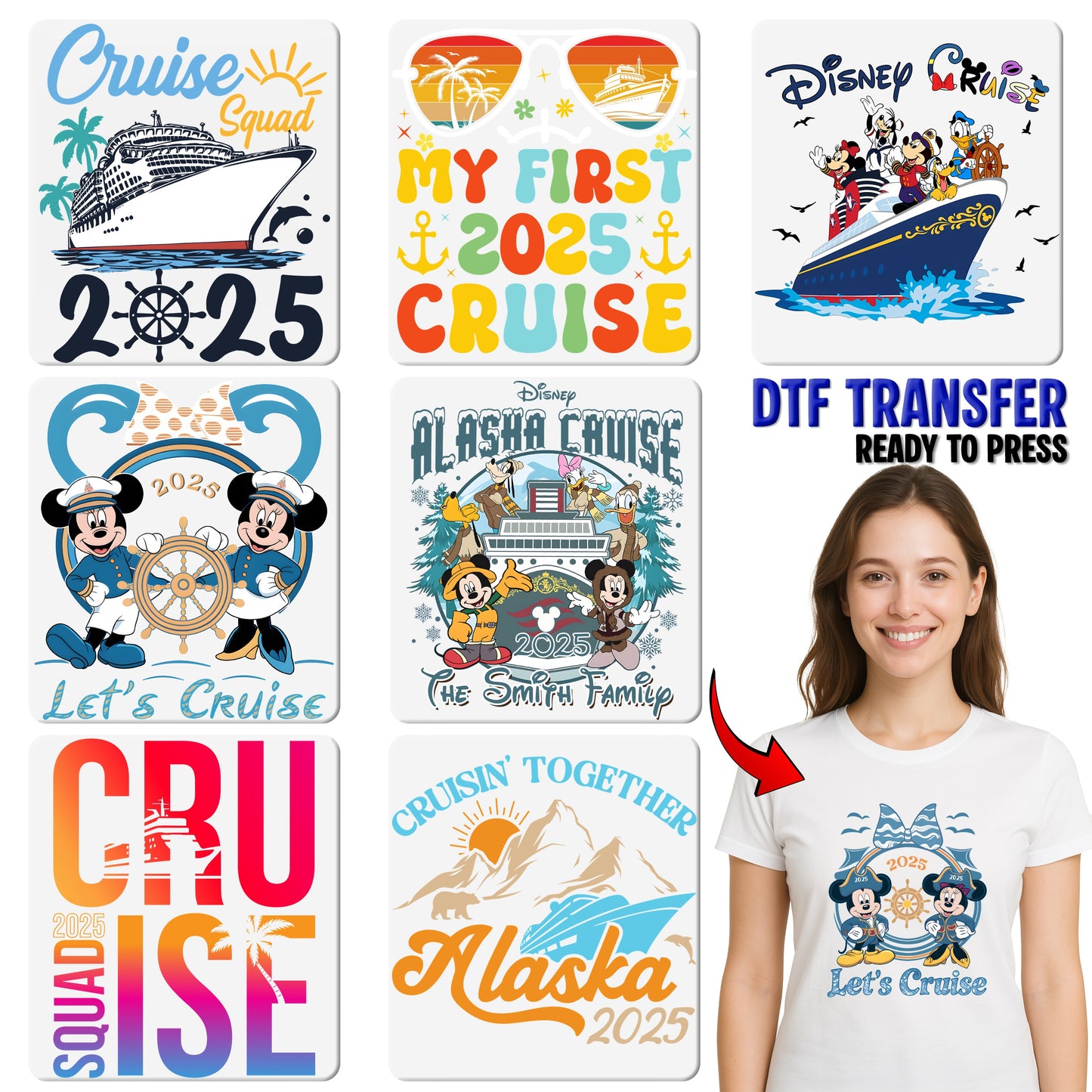 Retro Cruise Squad 2025 DTF Transfer for Family & Friends Vacation Apparel | Ready To Press Nautical Iron-On Design
