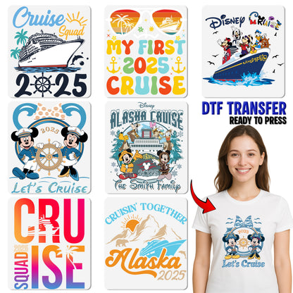 Retro Cruise Squad 2025 DTF Transfer for Family & Friends Vacation Apparel | Ready To Press Nautical Iron-On Design
