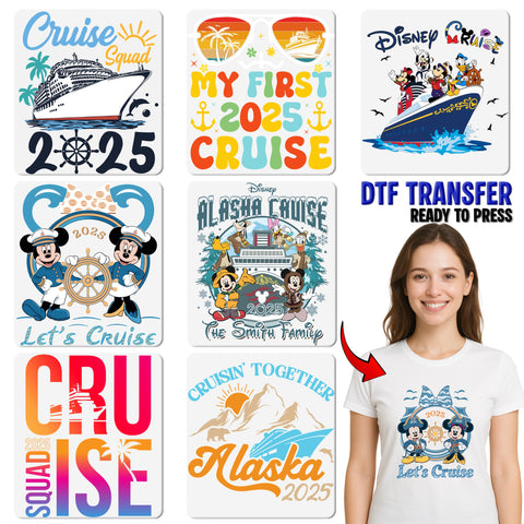 Retro Cruise Squad 2025 DTF Transfer for Family & Friends Vacation Apparel | Ready To Press Nautical Iron-On Design