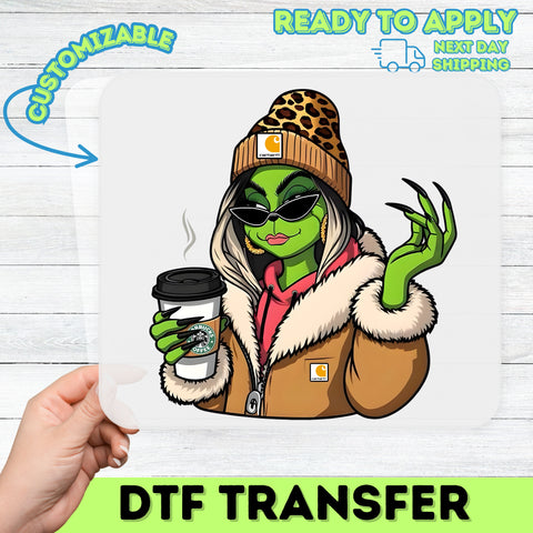 Funny Cool Alien Coffee Vibe DTF Transfer Ready To Press for Urban Pop Culture Sweatshirts & Streetwear Apparel