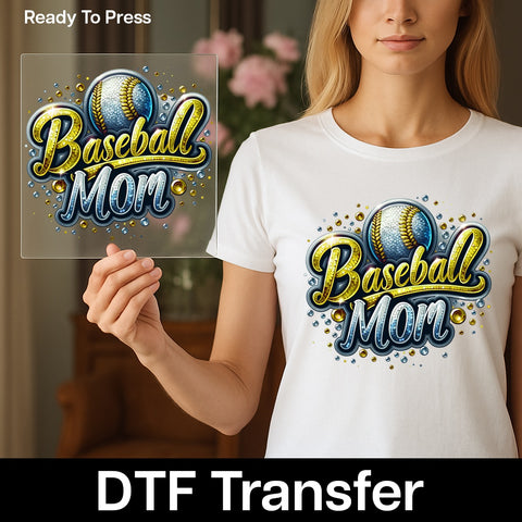 Baseball Mom DTF Transfer Ready To Press Dazzling Sports Mom Apparel Cute Glitter Shirt Gift