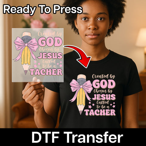 Cute Christian Teacher DTF Transfer, Religious Faith-Based Iron-On, Ready to Press Design for Teacher Shirts & Hoodies