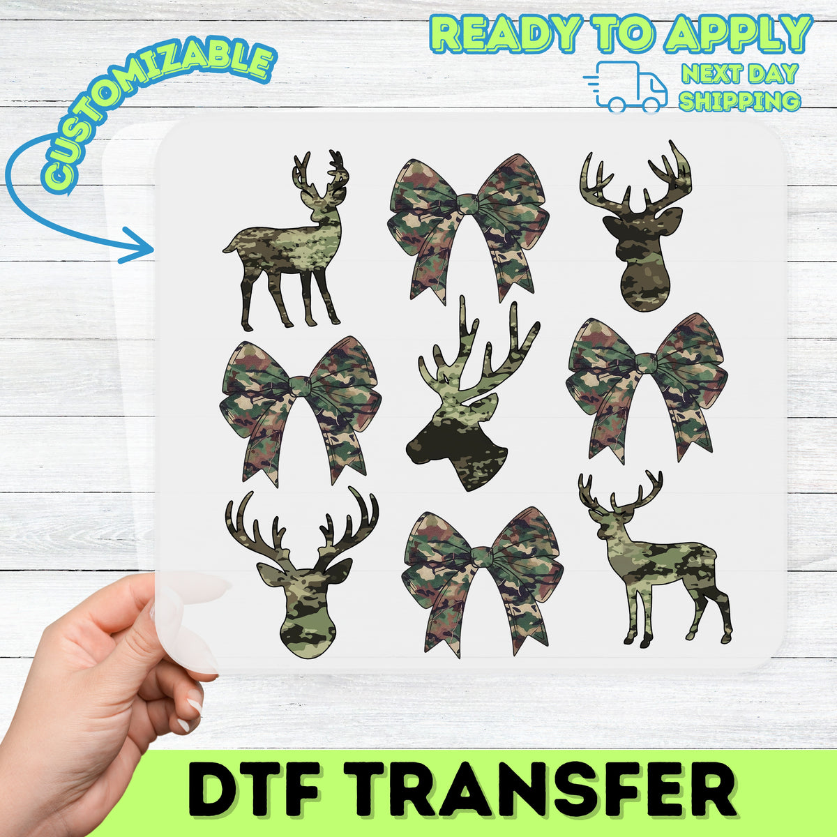 Rustic Camouflage Deer & Bow Design DTF Transfer for Outdoorsy Funny Hunting Apparel - Ready To Press Nature Lover Shirt Gift