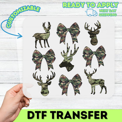 Rustic Camouflage Deer & Bow Design DTF Transfer for Outdoorsy Funny Hunting Apparel - Ready To Press Nature Lover Shirt Gift