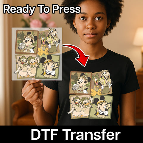 Safari Adventure Retro Cartoon DTF Transfer | Classic Character Theme Iron-On for Family & Friends Apparel | Fun Trip Shirt Design